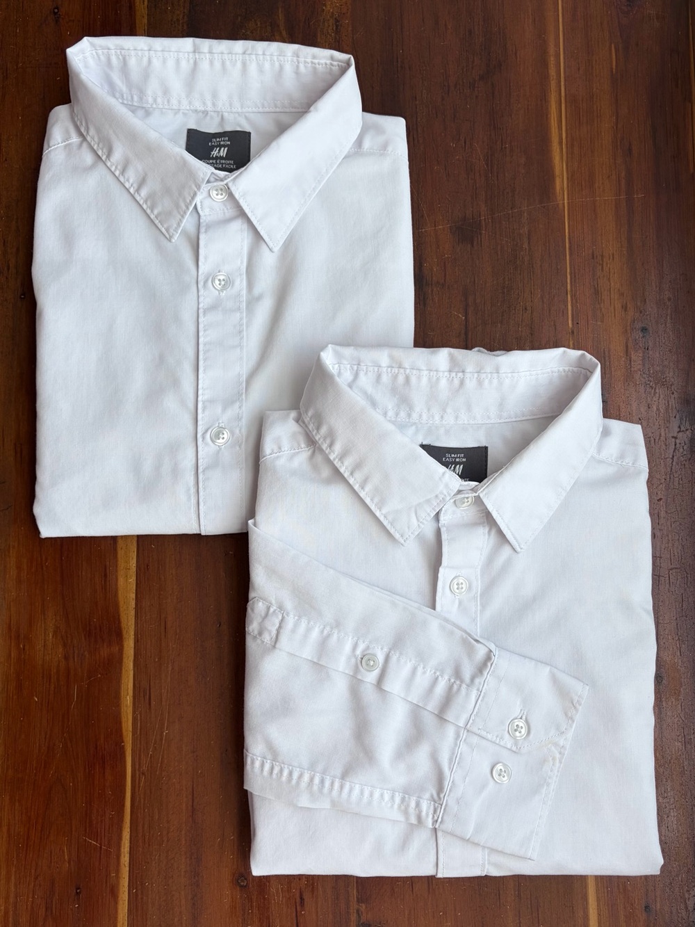 BUNDLE 2Pcs H&M Men’s White Slim-Fit Easy-IronLong Sleeve Collared Dress Shirt